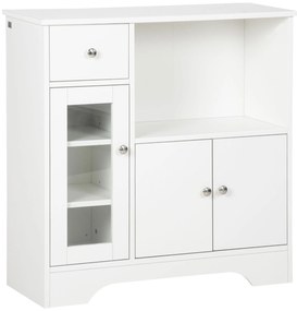 HOMCOM Credență Bufet cu Compartiment Deschis, Sertar, 3 Rafturi și Dulap cu 2 Uși, din Lemn, 80x30x82 cm, Alb | Aosom Romania