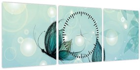 Tablou - Fluturi albaștri (cu ceas) (90x30 cm)