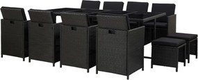vidaXL Set mobilier de exterior cu perne, 13 piese, negru, poliratan