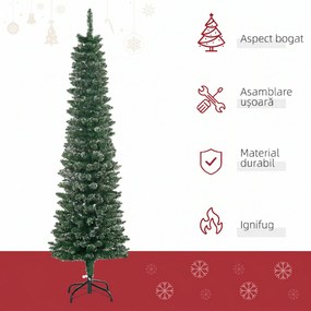 HOMCOM Brad de Crăciun Slim Nins cu 443 de Ramuri, Bază Detașabilă și Pliabilă, Ø48x165 cm, Verde | Aosom Romania