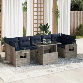 vidaXL Set mobilier grădină perne 8 piese gri, poliratan/lemn acacia