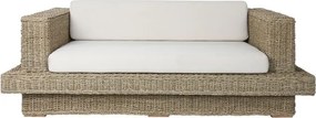 Set lounge exterior din fibre naturale împletite și structura din lemn de tec cu 2 canapele, măsuță de cafea și perne, „Borneo”