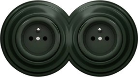 Kliklap - Priză dublă retro pentru uz casnic, cu ramă, 230 V, verde