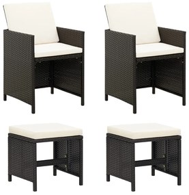 vidaXL Set scaune de grădină și taburet, 4 piese, negru, poliratan