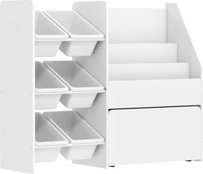 AIYAPLAY Raft pentru jucării cu 6 coșuri, 3 rafturi, din lemn, plastic și oțel, 100x30x80 cm, alb | Aosom Romania