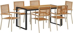 vidaXL Set de masă pentru grădină 7 pcs Bej și Maro poliratan