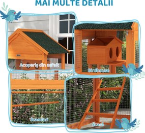 PawHut Volieră pentru Păsări cu 3 Uși, Cușcă, Scară și Tavă, din Lemn și Metal, 92x52x171 cm, Portocaliu și Negru | Aosom Romania