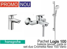 Set baterie lavoar, baterie cada si set de dus, crom, Hansgrohe Logis New