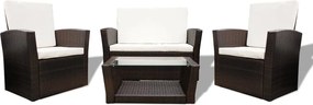 vidaXL Set mobilier de grădină cu perne, 4 piese, maro, poliratan