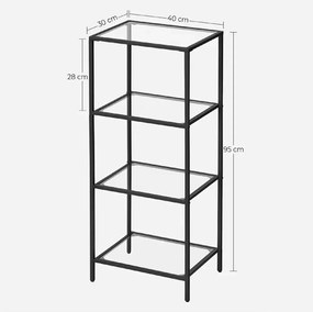 Biblioteca din metal  si sticla,metal culare negru 95x40x30 cm