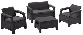 Set de mobilier de grădină Corfu, culoare grafit, cu perne gri deschis