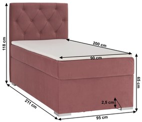 Pat boxspring, pat de o persoană, roz antic, 90x200, stânga, ESHLY
