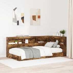 vidaXL Pat cu rafturi din stejar afumat, 75 x 190 cm, din lemn laminat