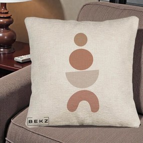 Perna Decorativa Geometric Boho Cercuri si Arc, 40x40 cm, Bej Canapea, Husa Detasabila, Perna Inclusa, BEKZ®