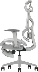 ERGO D-T5-GHL-01– Scaun Ergonomic Premium, Suport Lombar Dublu cu arc și reglaj al tensiunii, Cotiere 3D, Tetieră reglabilă, Șezut Glisant, Suport pentru picioare extensibil, Gri