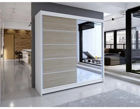 Dulap de haine Bastian III (Alb + sonoma + oglindă) (iluminat LED rgb color). Promo -17%. 1054210