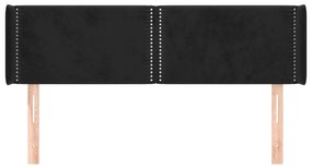 Tablie de pat cu aripioare negru 147x16x78 88 cm catifea 1, Negru, 147 x 16 x 78 88 cm