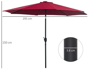 Outsunny Umbrelă de Grădină Inclinabilă 3x2.45m, Poliester Impermeabil, Rosu Bordeaux | Aosom Romania