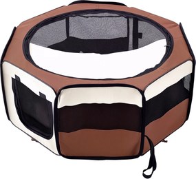 PawHut Parc pliabil pentru câine pisică animale mici octogonal din țesătură Oxford și oțel Ø 90 x 41H cm maro bej | Aosom Romania