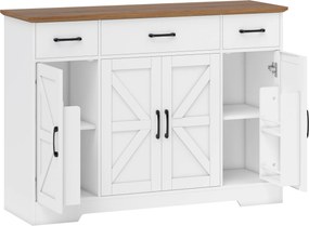 HOMCOM Bufet Bucătărie Rustic, Bufet cu Uși Soft-Close, 3 Sertare, 3 Rafturi Reglabile, Portaspecii, PAL, MDF, Alb | Aosom Romania