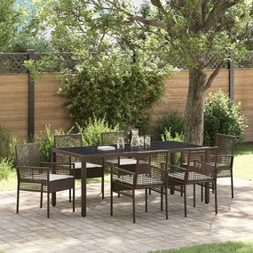 vidaXL Set de masă pentru grădină 7 pcs Maro Rattan poli