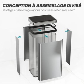 HOMCOM Coș de gunoi cu senzor de 50L, capac cu închidere lină, coș de gunoi automat din oțel inoxidabil, argintiu | Aosom Romania
