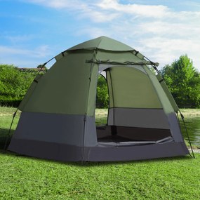 Outsunny Cort pop-up cort de camping 3-4 pers. cort cupolă impermeabilizat ușor ventilat ușor de montat 2 uși mari dim. 2,6L x 2,6l x 1,5H m fibră de sticlă poliester oxford verde gri | Aosom Romania