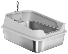 PawHut Arenero pentru Pisici din Oțel Inoxidabil XXL cu Margini Înalte Lopată Ușor de Curățat Test de Scurgeri 70x50x30 cm Gri | Aosom Romania