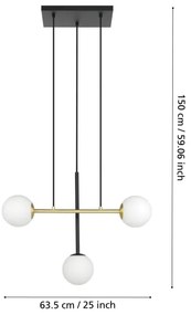 Lustră pe cablu Eglo 390177 PAZ 3xE14/40W/230V auriu/negru