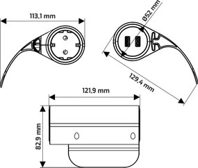 Priză electrică Sofa Box Design Light, 1 priză Schuko, 2 x USB, gri Gri, Metal/Plastic