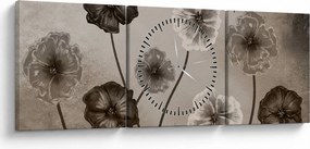 Tablou - Flori desenate (cu ceas) (90x30 cm)