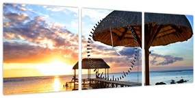 Tablou - Apus de soare în Mauritius (cu ceas) (90x30 cm)