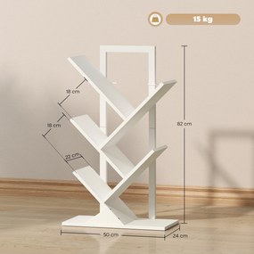 HOMCOM Bibliotecă în Formă de Copac cu 5 Rafturi și Sistem Antivărsare pentru Sufragerie Dormitor 50x24x82 cm Alb | Aosom Romania