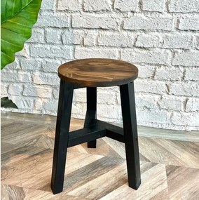 Scaun taburet Heidi , din lemn, culoare nuc-negru, 45 cm