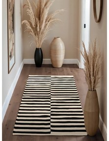 Covor tip traversă negru-alb reversibil/țesut manual din lână 80x200 cm Donna – Hanse Home