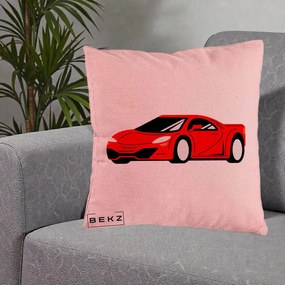 Perna Personalizata Masina Sport Rosie Grafic, 40x40 cm, Roz, Husa Detasabila, Perna Inclusa, BEKZ®
