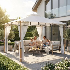 Outsunny Foișor 3 x 3.6 m, Acoperiș Dublu UPF50+ cu Plasă, Crem | Aosom Romania