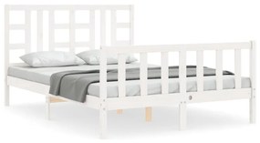 3191977 vidaXL Cadru de pat cu tăblie, alb, king size, lemn masiv
