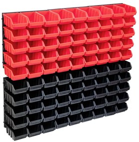 vidaXL Set cutii depozitare 96 piese cu panouri de perete, roșu&amp;negru