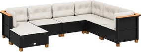 vidaXL Set canapele de grădină cu perne, 7 piese, negru, poliratan