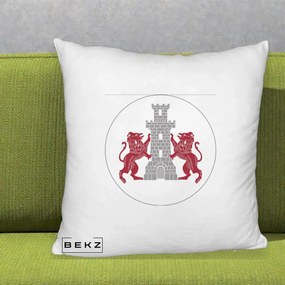 Perna Personalizata Cetatea Turnu Magurele Heraldic, 40x40 cm, Alb Pufos, Husa Detasabila, Perna Inclusa, BEKZ®