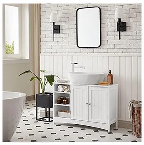 Dulap de depozitare pentru chiuveta, Vasagle, 2 usi, Alb, 90 x 30 x 60 cm