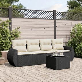 vidaXL Set mobilier de grădină cu perne, 5 piese, negru, poliratan