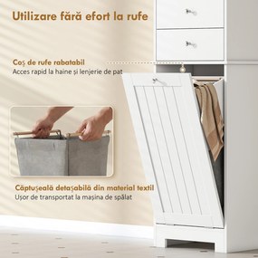 HOMCOM Dulap Baie Înalt și Îngust cu Coș pentru Rufe Înclinabil, Culoare Alb. | Aosom Romania