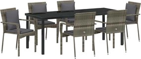 vidaXL Set de masă pentru grădină cu pernă 7 pcs Gri poliratan