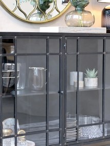 Consola neagra din metal si sticla, aspect vintage