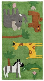 Covor tip traversă verde lavabil din bumbac 90x175 cm Animals – Ixia