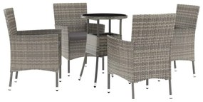 3187419 vidaXL Set bistro de grădină cu perne, 5 piese, gri, poliratan