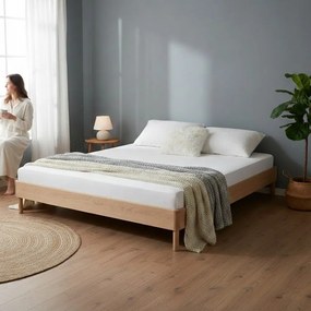 Pat matrimonial în culoare naturală din lemn de stejar fără tăblie fără somieră 160x200 cm Forrest – Vipack