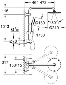 Coloana dus Grohe Rainshower System 210, termostatata, 101cm, crom - 27967000